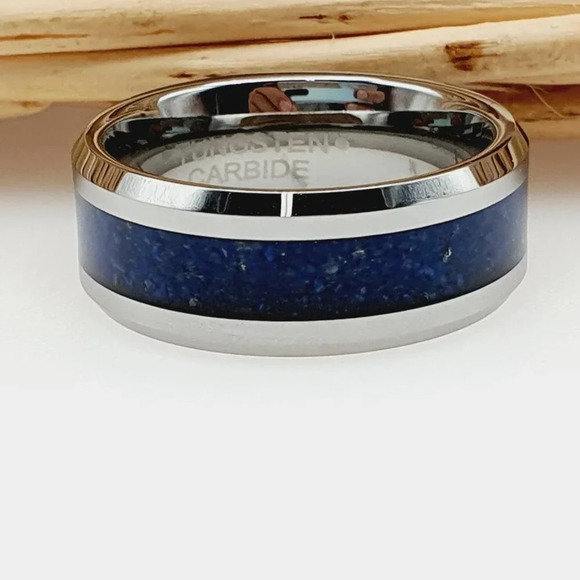 Tungsten Carbide Blue and Silver Women's Ring - Picture 5 of 5
